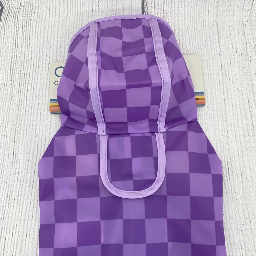 C&C California Dog Rain Coat X-SMALL Purple Checkered Waterproof Hooded Jacket